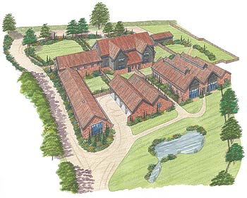 Shotley Hall Barns Ariel View